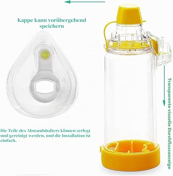 Spacer Chamber Plus Flow-Vu Anti-Static with Mask for Adults Large (Yellow)