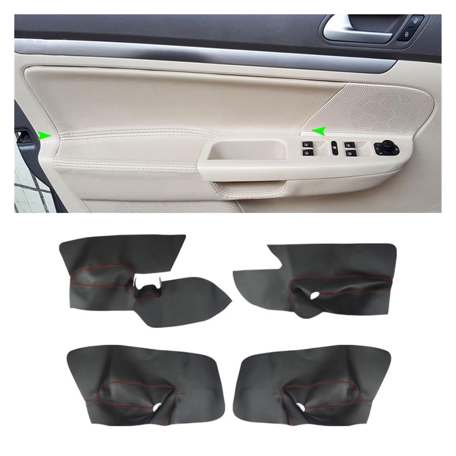 Cubierta de Panel de puerta de microfibra for conducción a la izquierda, compatible con VW, Golf 5, Jetta 2005 - 2009, cubierta de Panel de reposabrazos de puerta de coche, pegatina embellecedora ( Co