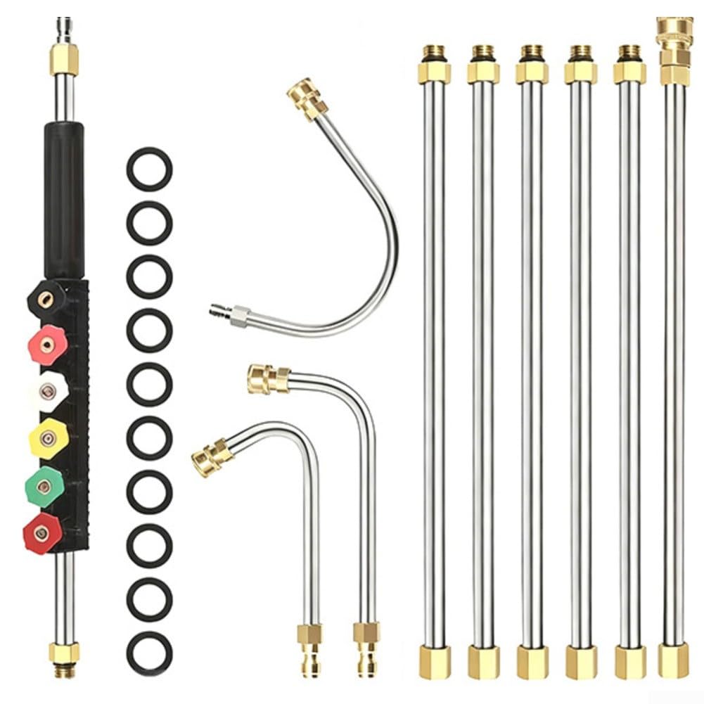 Kit de extensión telescópica para lavadora a presión de 4000 PSI, herramienta de limpieza de alta presión de acero inoxidable y latón de 24 pies con 6 boquillas, conexión rápida M22 de 14 mm para