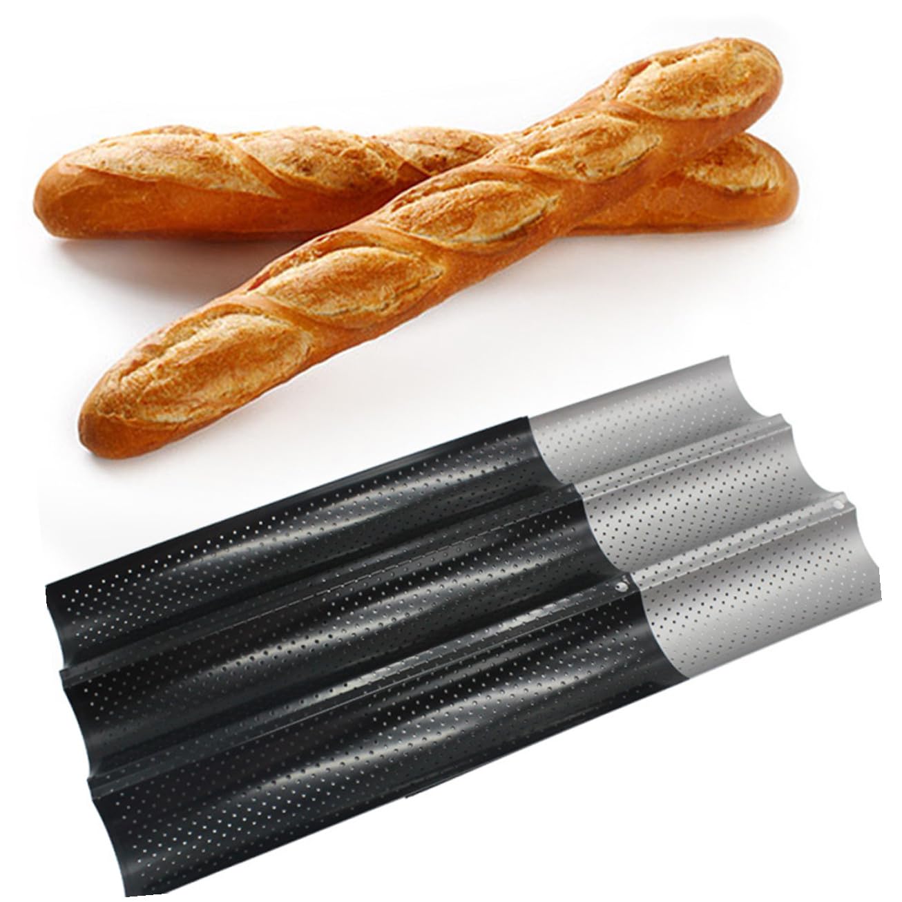 Alipis Baguette Backform Wellenmuster Mittelgroß Backblech Schwarz Antihaft Beschichtet Für Französisches Brot Backen Zuhause Und Bäckerei