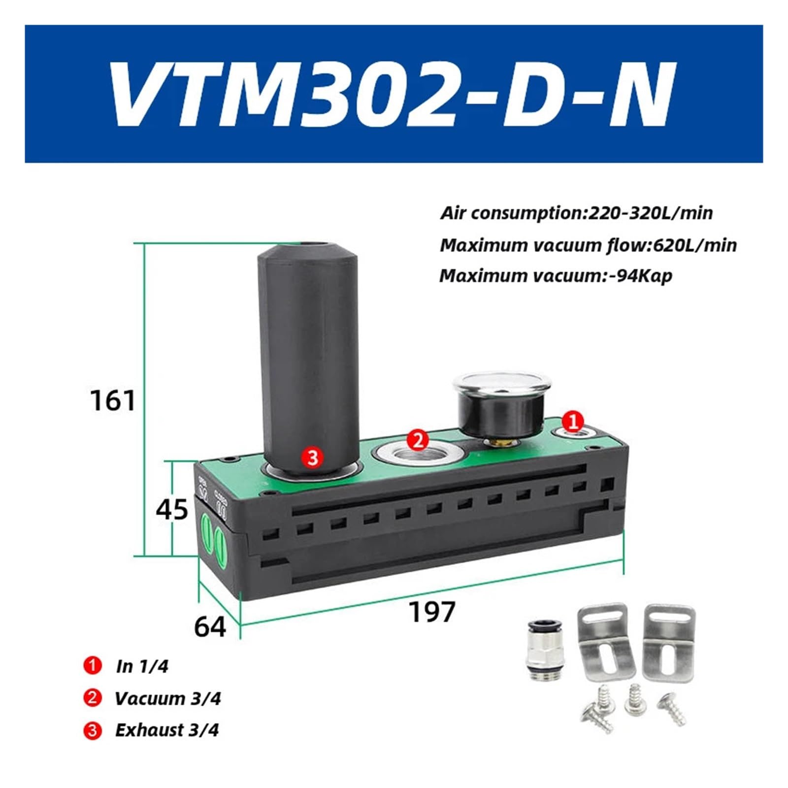 Generador de vacío multietapa VTM301-DN, bomba de vacío neumática