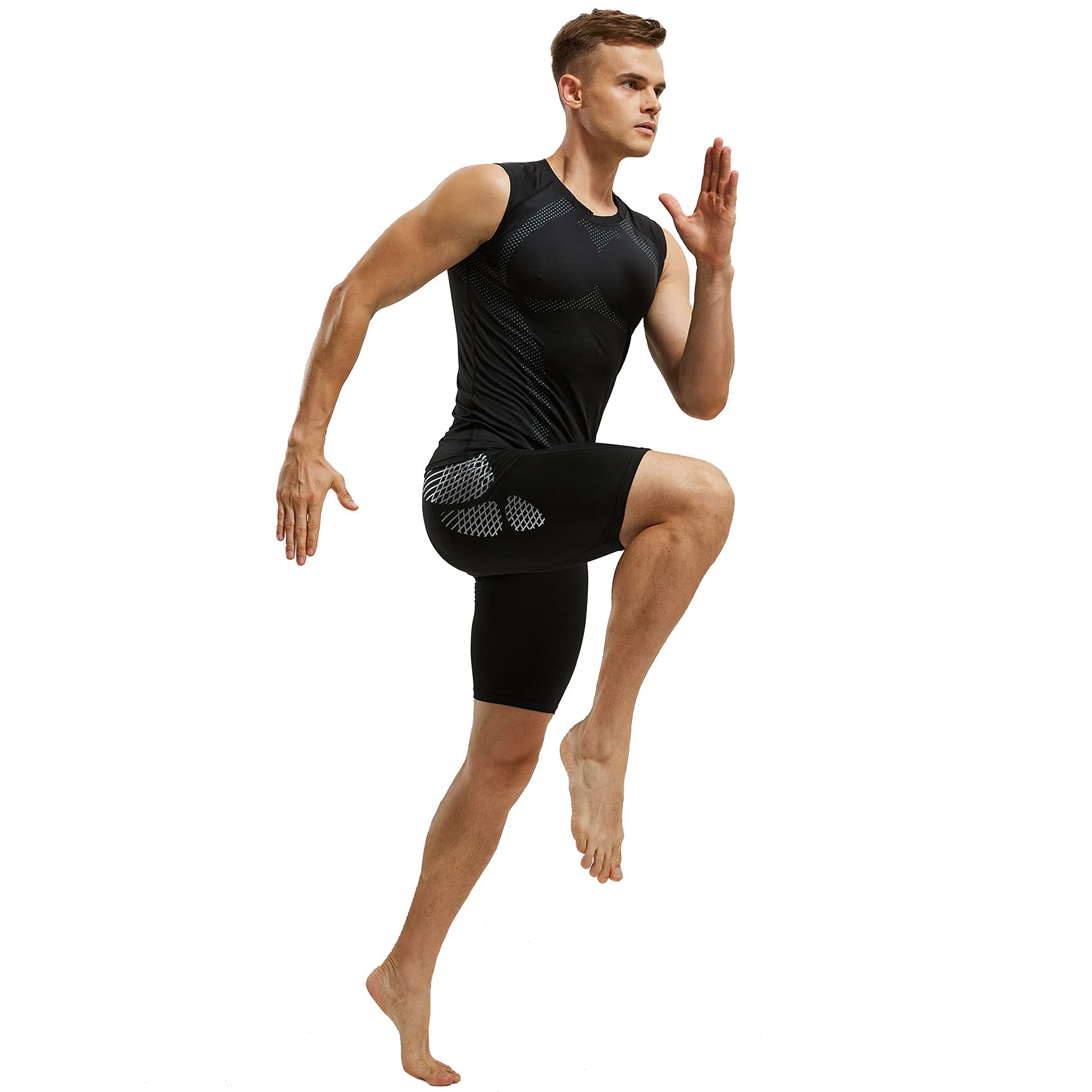 AMZSPORT Canotta Compressione Uomo, Maglia Senza Maniche Aasciugatura Rapida per Bodybuilding Palestra Running