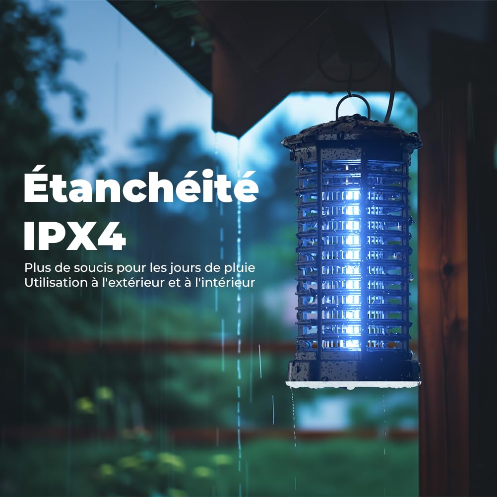 YISSVIC Lampe Anti Moustique 4200V Appareil Anti Mouche 15W Tueur Mouche Electrique IPX4 avec Éclairage LED Lutte Contre Moustiques Mouches et Autres Insectes Volants pour Interieur et Extérieur