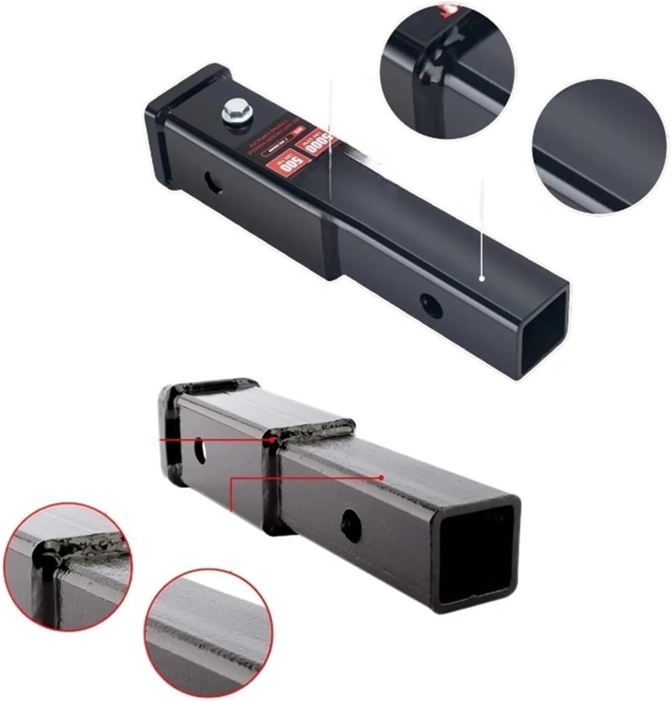 Trailer Hitch Tube Extender For 2" Receiver, 7 Inch Extension Length, With 5/8 Inch Pin And Clip, 5000 Lbs GTW