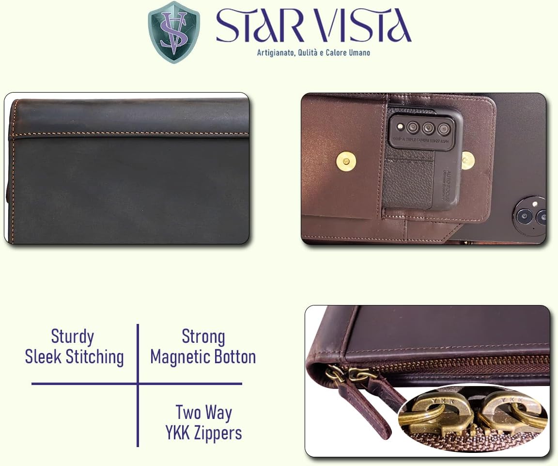 STAR VISTA Flamingo Full Grain Cowhide Leather Padfolio - Executive Business Folio, Sleeve for 13" Tablet & iPhone16, A4/US Letter Size Binder, Lefty Friendly