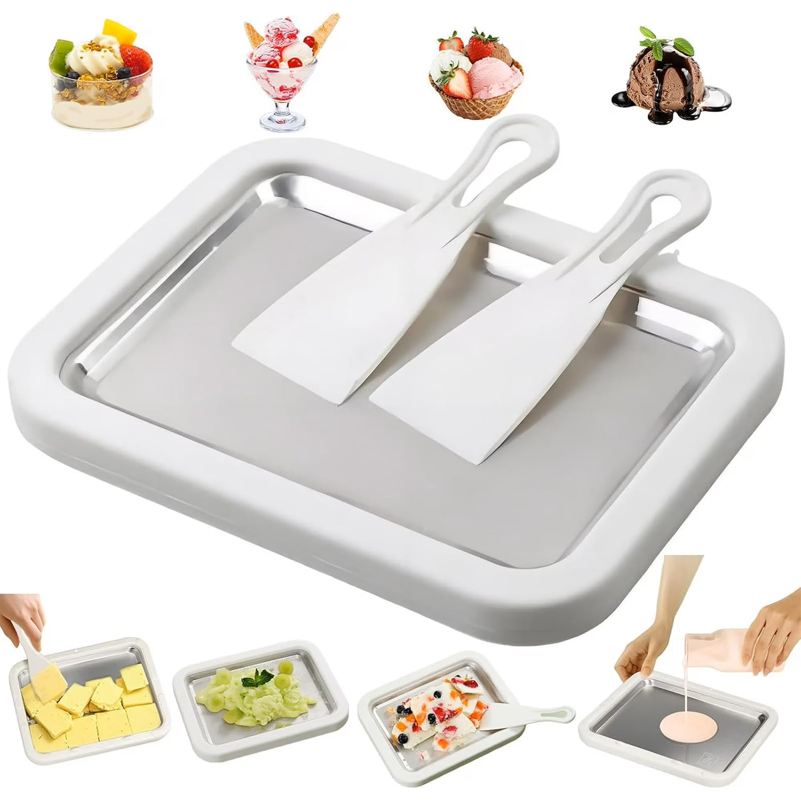 Rolled Ice Cream Maker At-Home Rolled Ice Cream Maker Kit Instant Freeze Plate with 2 Scrapers DIY Homemade