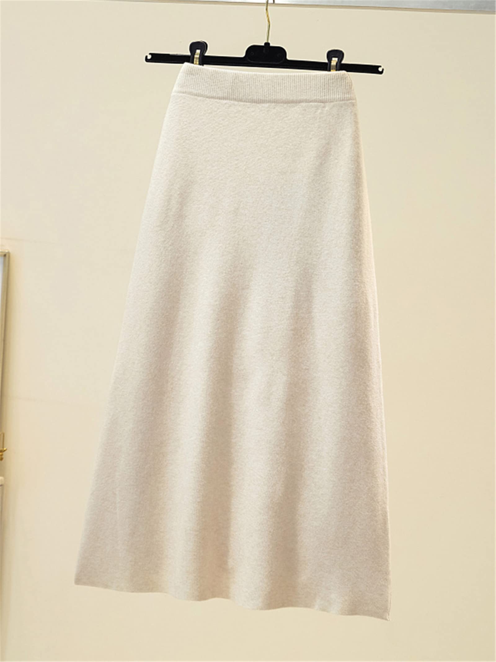 Moda de punto midi falda mujeres con un bolsillo otoño invierno coreano simple sólido una línea de cintura alta falda larga