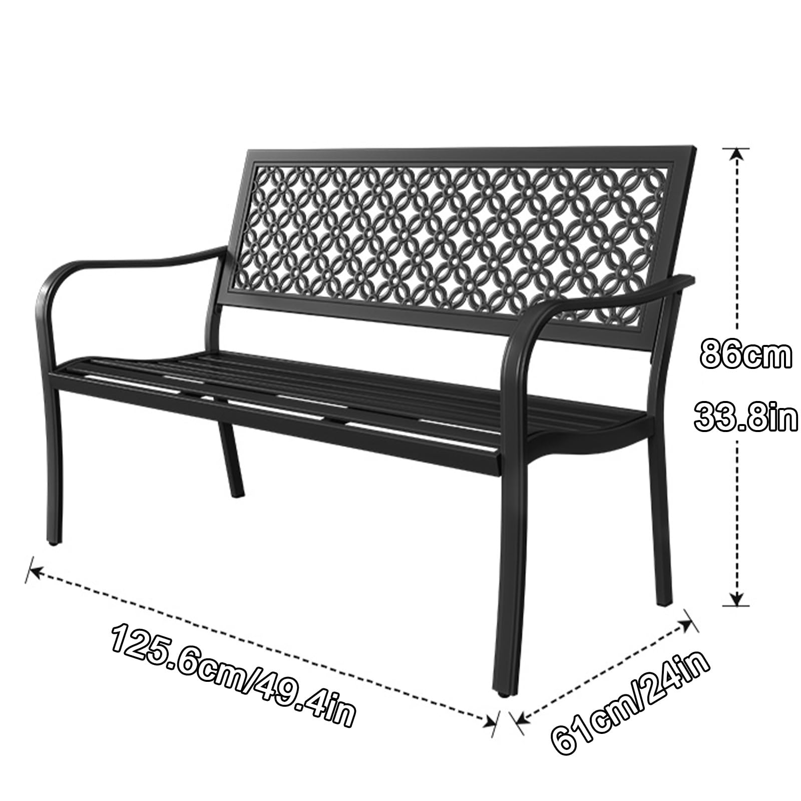 Panchina da Giardino de Metal para Exteriores, Banco para Exteriores, Asiento de Banco De Patio Tradicional con Respaldo Y Reposabrazos, Silla de Banco de Parque de Ocio Hueca(Green)