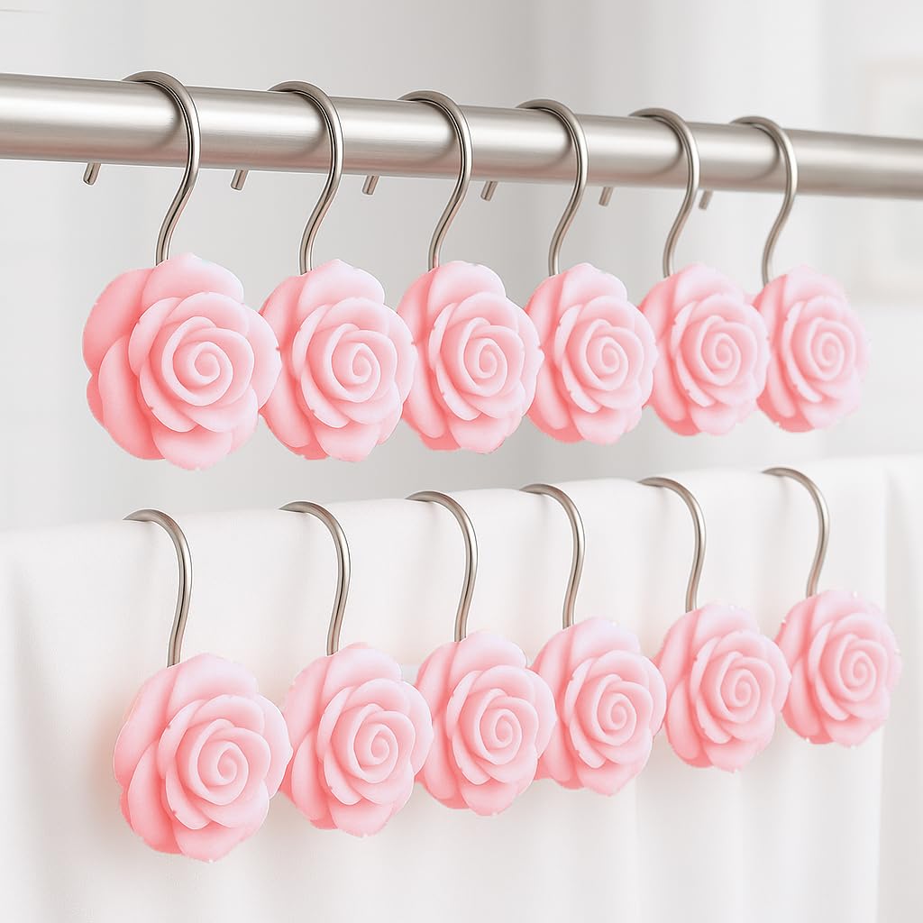 Anillos para cortina de baño que no se oxidan, ganchos de resina de rosas impermeables
