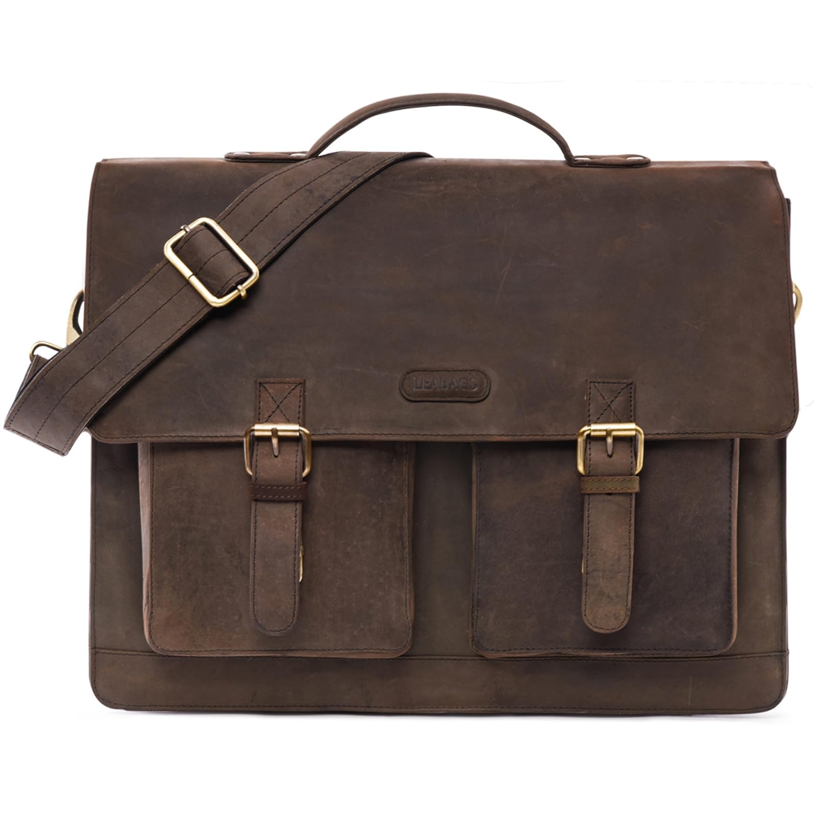 LEABAGS Borsa documenti per uomo e donna | Custodia per laptop in vera pelle 15" | Borsa a tracolla con tracolla | Borsa messenger | Borsa da lavoro