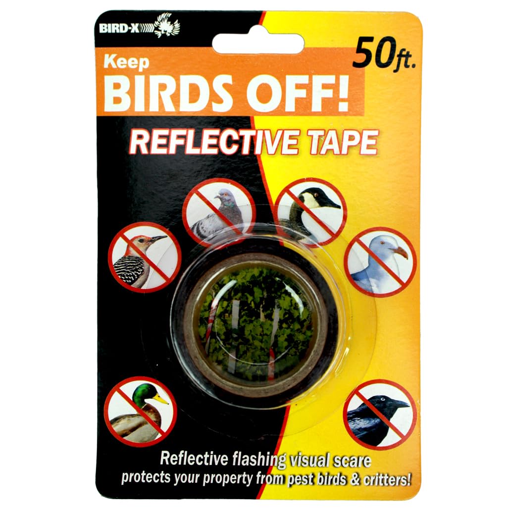 Bird-X Reflective Tape, Flashing Bird Scare Tape, Iridescent Red Tape for Multi-Sensory Attack, Easy to Install, 1