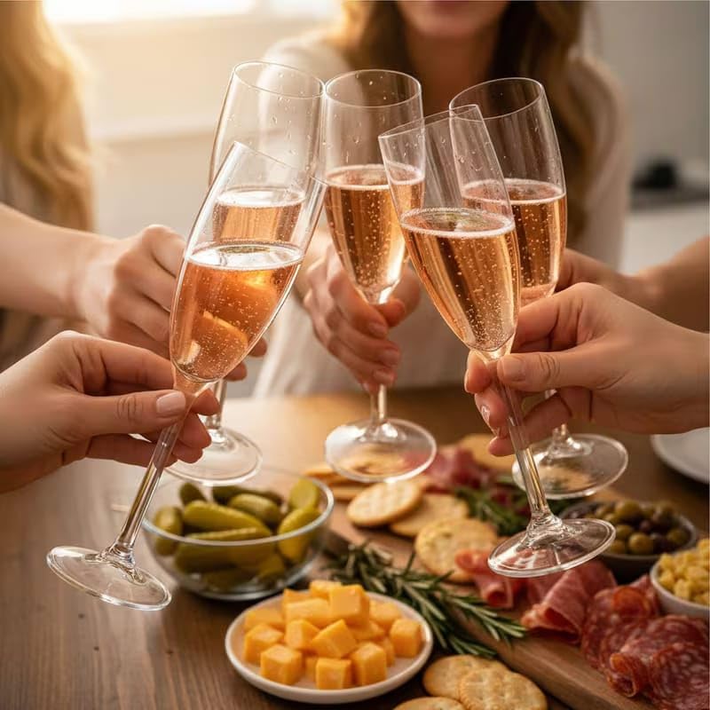 Image of PrimeWorld Italian Premium Stylish Wine Glasses Set of 6 - 180ml | Elegant Stemmed Champagne & Wine Glassware with Long Stem for Parties, Dining & Celebrations
