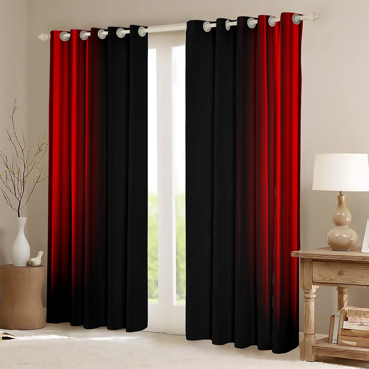 Loussiesd Abstract Ombre Curtains Kids Teens Red and Black Window Curtains for Bedroom Living Room,W46*L72 - Image 2