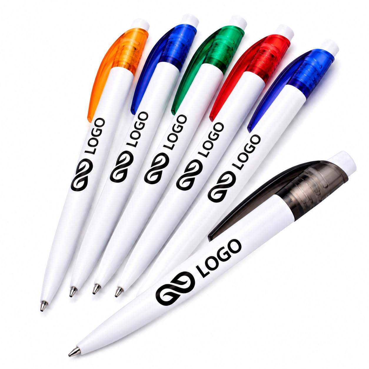 WPRO Werbekugelschreiber mit Logo Alex 100 Stück personalisiert, Kugelschreiber bedrucken für Firmen Messe Events, blauschreibend, 5 Farben, Druck inklusive