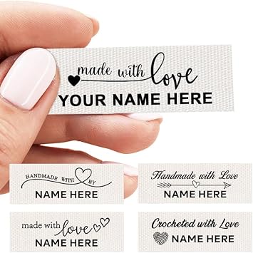 Custom Cotton Tags Fabric Labels, Personalized Sewing Labels for Handmade Items, Made with Love Sewing Tags, Ideal for Quilters,Knitters,Crafters,Machine Washable 50Pack, 20x57mm