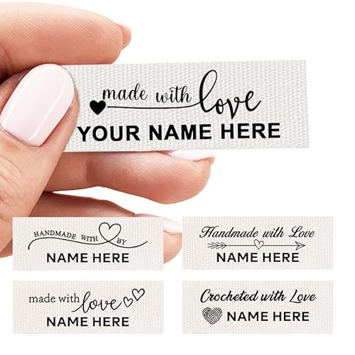 Custom Cotton Tags Fabric Labels, Personalized Sewing Labels for Handmade Items, Made with Love Sewing Tags, Ideal for Quilters,Knitters,Crafters,Machine Washable (50Pack, 20x57mm)