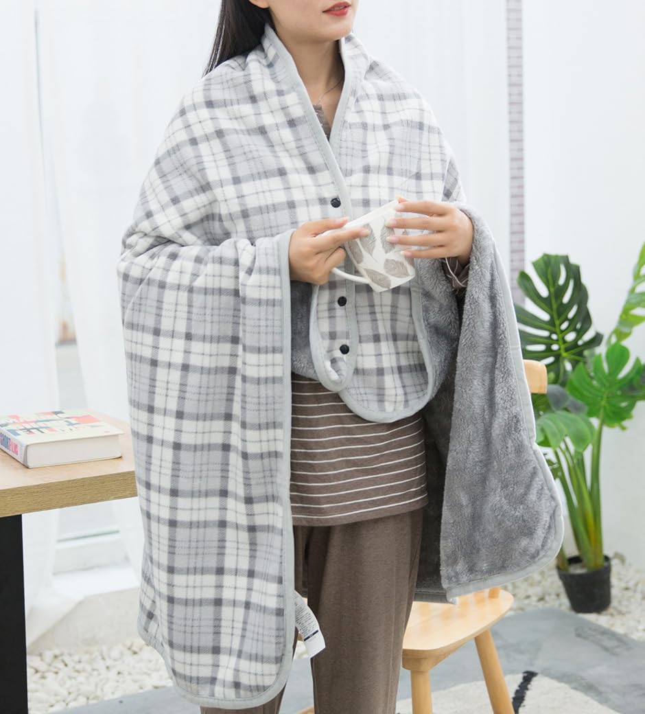 Femme Poncho Polaire Plaid Châle Polaire Cape Chaud d'hiver avec Boutons Couverture à Carreaux Poncho Châle Femme Écharpe Cape Épaissie Elégant Chaud Hiver Grand Taille Foulard