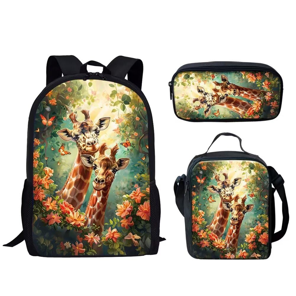 HUGS IDEA 3 Pcs School Bag Set with Thermal Insulated Lunch Tote Purse Pencil Case