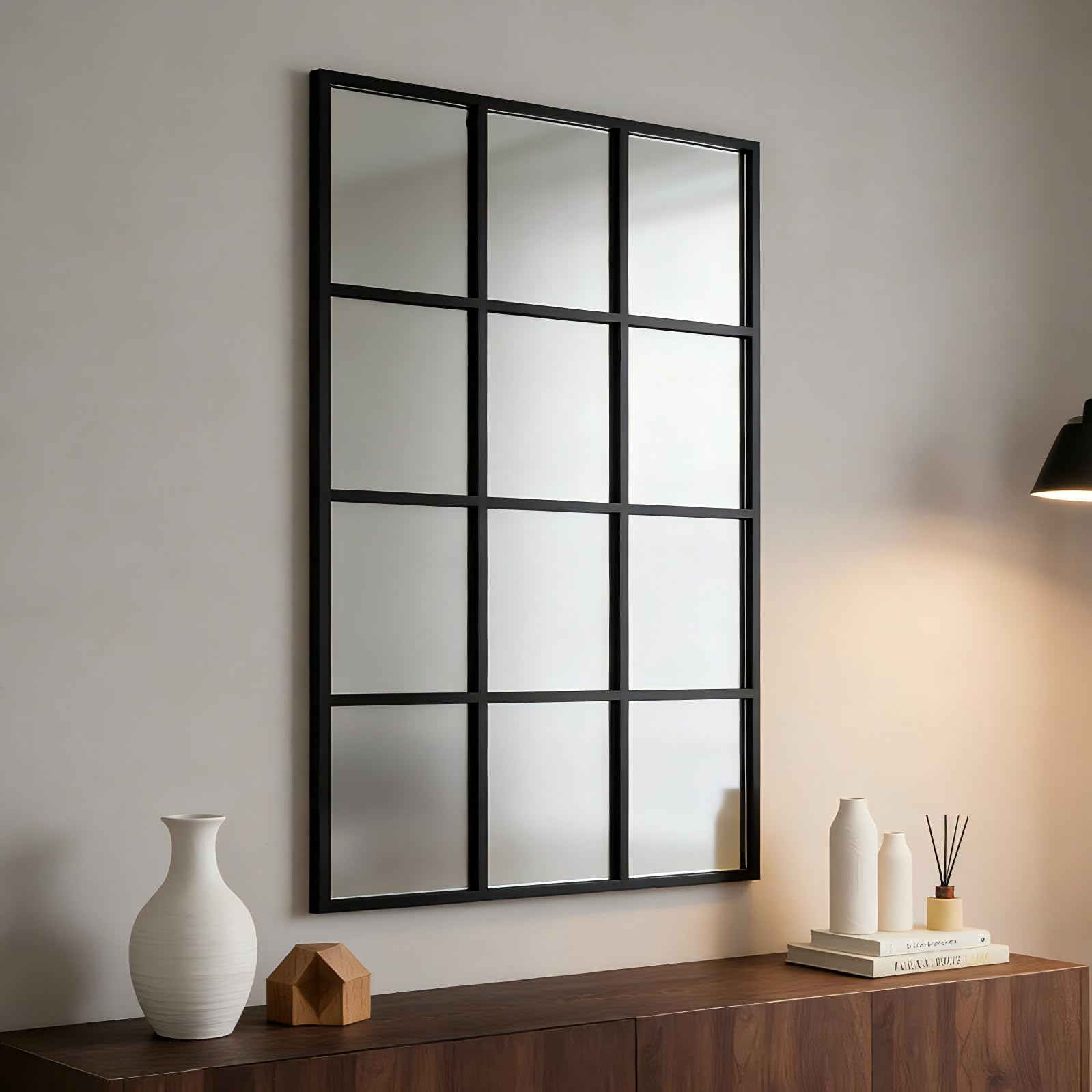 Photo 1 of THKSHOUZ Large Black Window Pane Mirror, Grid Decorative Wall Mirror Decor