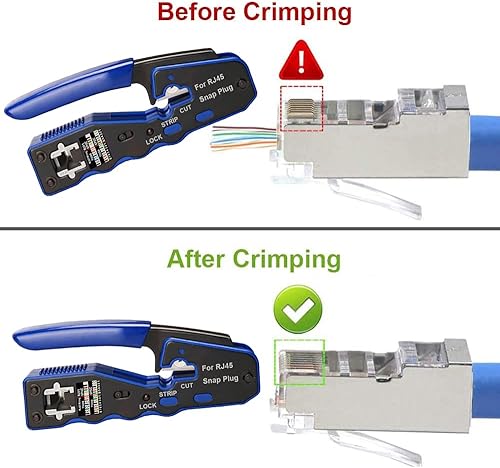 Miniatura 2 de TAIWAIN - Herramienta pelacables de red de crimpado CAT5, crimpadora RJ45 para RJ12RJ45 6P8P, juego de cortadores de crimpado de cables CAT6, cable