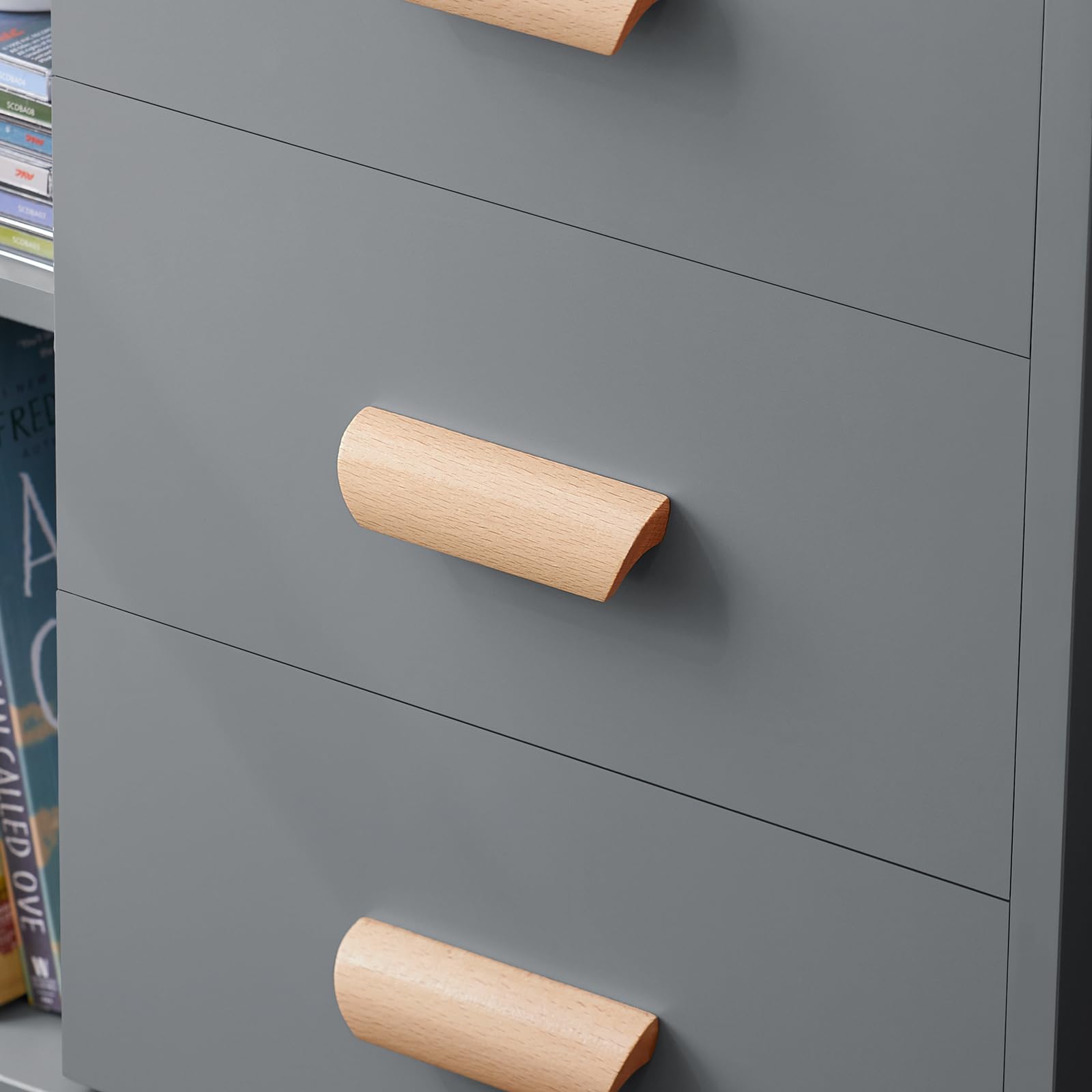 SoBuy Comodino con 3 cassetti e 2 ripiani 48x40x60 cm | Tavolino da notte moderno con cassettiera e spazio contenitore per camera, grigio FBT95-HG