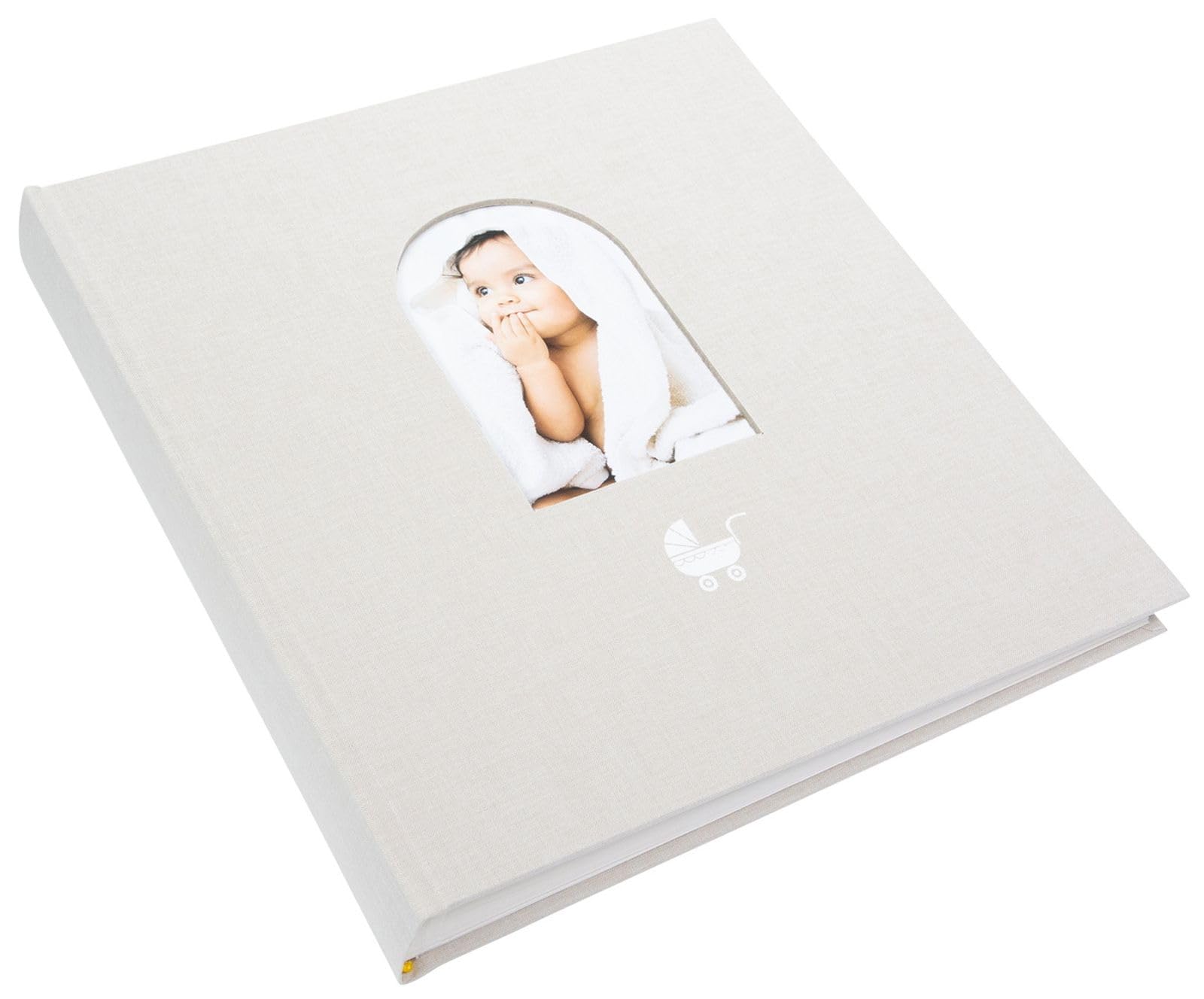 goldbuch 15 017 Cozy Nest szary album pamiątkowy dla niemowląt, album pamiątkowy z okienkiem, 58 białych z przekładkami pergaminowymi i 4 ilustrowanymi stronami, okładka z nadrukiem artystycznym, ok