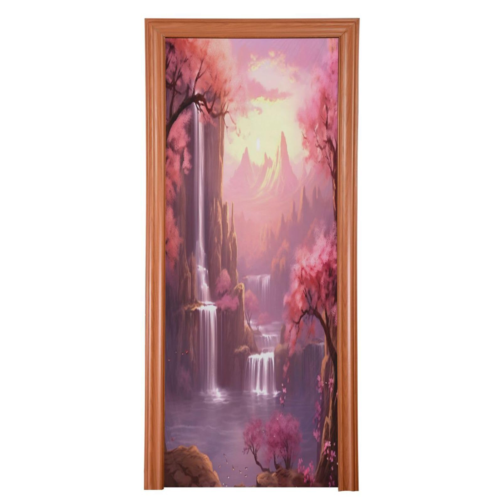 FLildon Pink Landscape Waterfall Door Cover Decoration, Party Accessory Porch Decor for Festive Ornament Room Door Covers 35 x 79 Inch