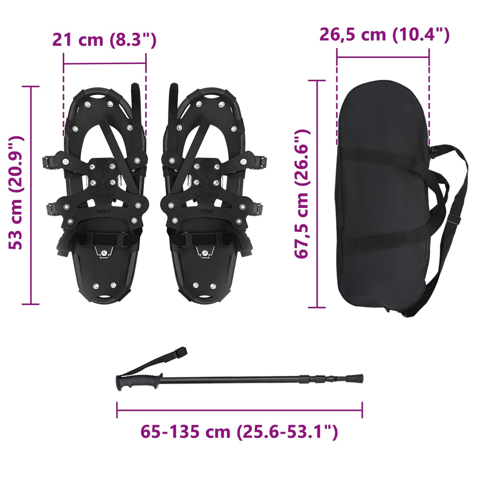 vidaXL Racchette da Neve 3 in 1 con bastoni da Trekking Nero, Ciaspole in Alluminio per Il Giardino, Attrezzatura Outdoor Regolabile, Accessori Moderni per Camminare sulla Neve