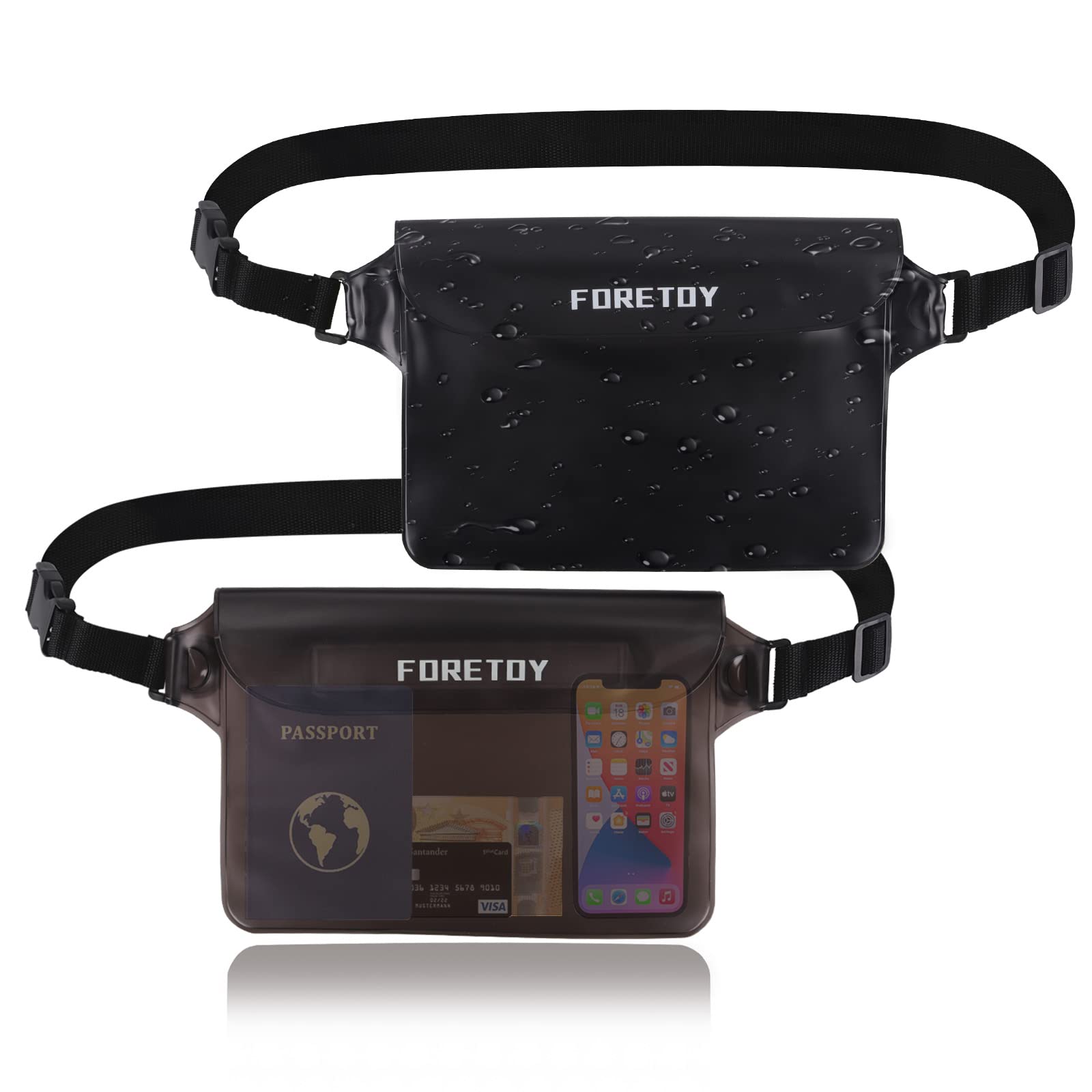 FORETOY2 Pack Bolsa Impermeable, Riñonera Impermeable al Agua con cinturón Ajustable, Bolsa estanca Impermeable IP68 para Deportes Acuatica, Playa, Natación, Conducción, Kayak, Mar etc