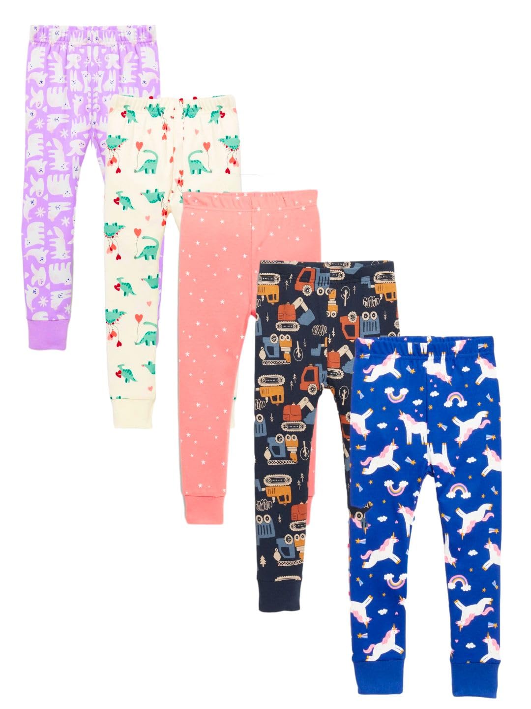 TuddyBuddy Baby Girl's 100% Organic Cotton Ribbed Sleepwear Comfort Fit Pyjamas Pant Bottomwear (12 Months-18 Months, Pack of 5, Assorted) - Image 2 thumbnail