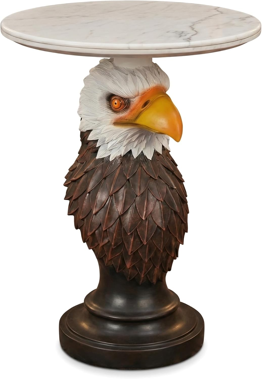 Eagle Head Accent Side Table, Faux Marble End Table with Sturdy Eagle Sculpture for Living Room Bedroom Office