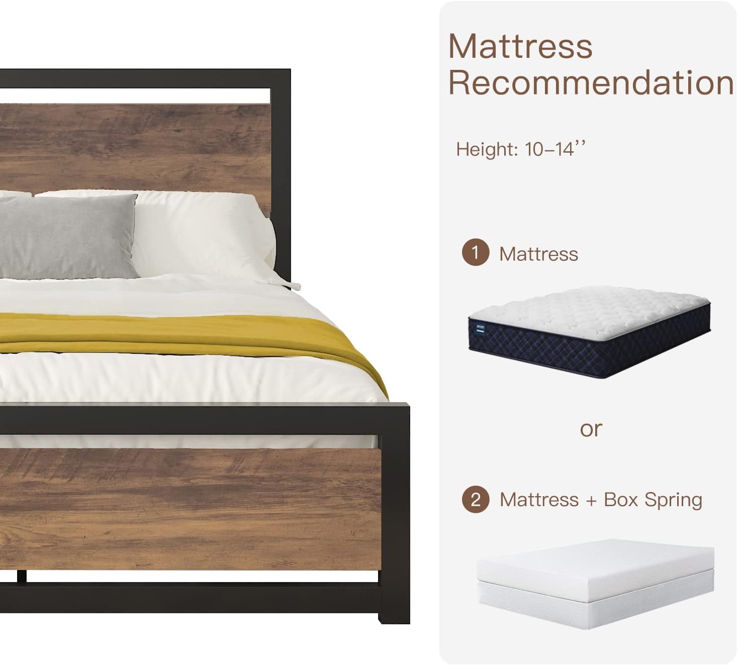 ikalido Queen Metal Platform Bed Frame with Wooden Headboard and Footboard, Heavy Duty Metal Strong Supports, Mattress Foundation, No Box Spring Needed, Easy Assembly, Noise-Free