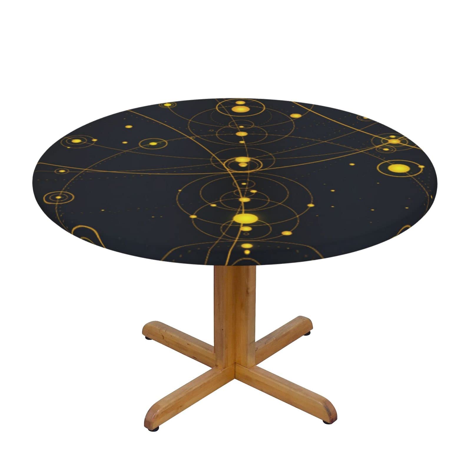 Lsjuee Round Fitted Tablecloth 45-50in Elastic Edged Table Cloth for Kitchen Dining Party Home Decor - Golden Galaxy Space Abstract