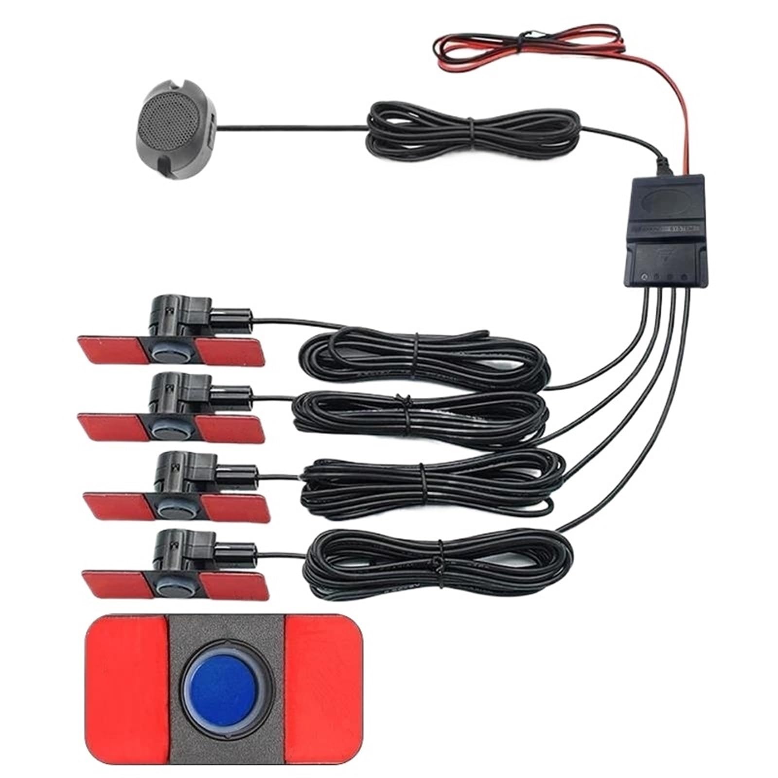 sensores aparcamiento Sensor aparcamiento coches asistente Parktronics 4 negro/plata/blanco 13mm sensores planos Radar inverso sonido zumbador alarma(Blue sensors)