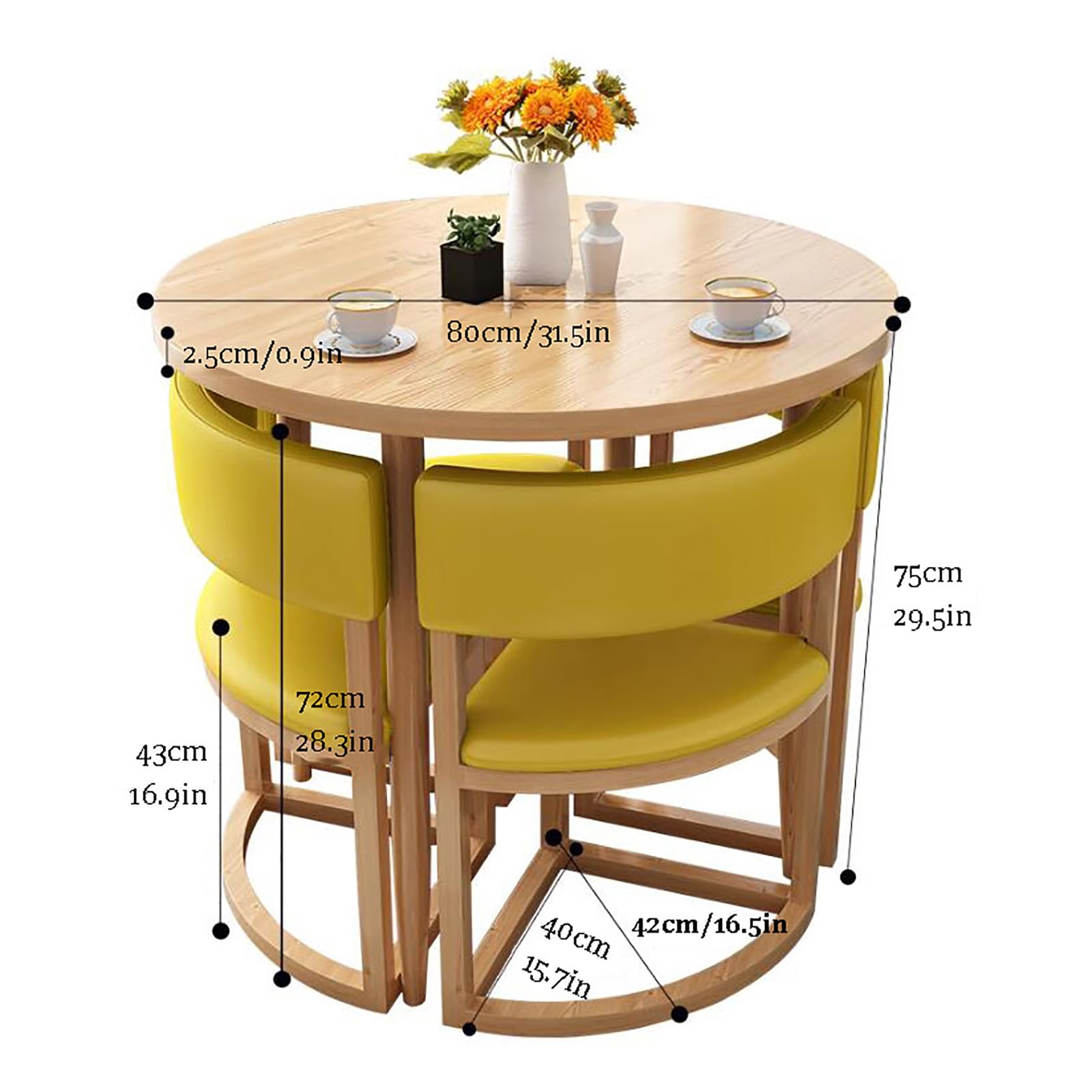 Juego de mesa de comedor redonda para 4 personas con 4 sillas, madera moderna, para cocina, sala de estar, pequeña oficina, recepción, mesa de centro negra