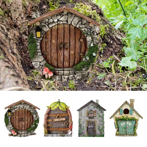 YUZHEDM 4 Stück Elfentür Wichteltür Feentür ca. 20g Elfentür Holz...