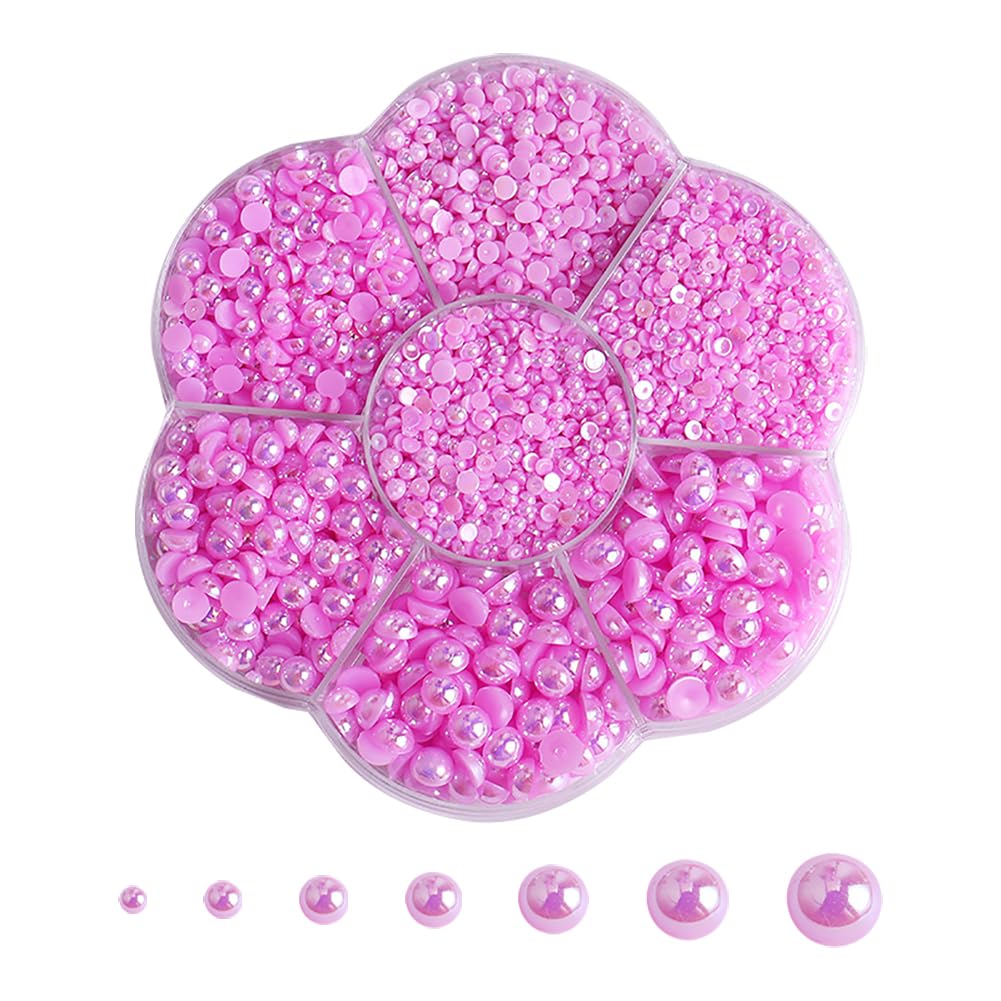 Hugede Pink 5600 Pcs Small Flatback Imitation Pearls Half Round Pearls Craft Decoration Pearls Mixed Sizes Pearls Plastic Scrapbook Pearls With Clear Box