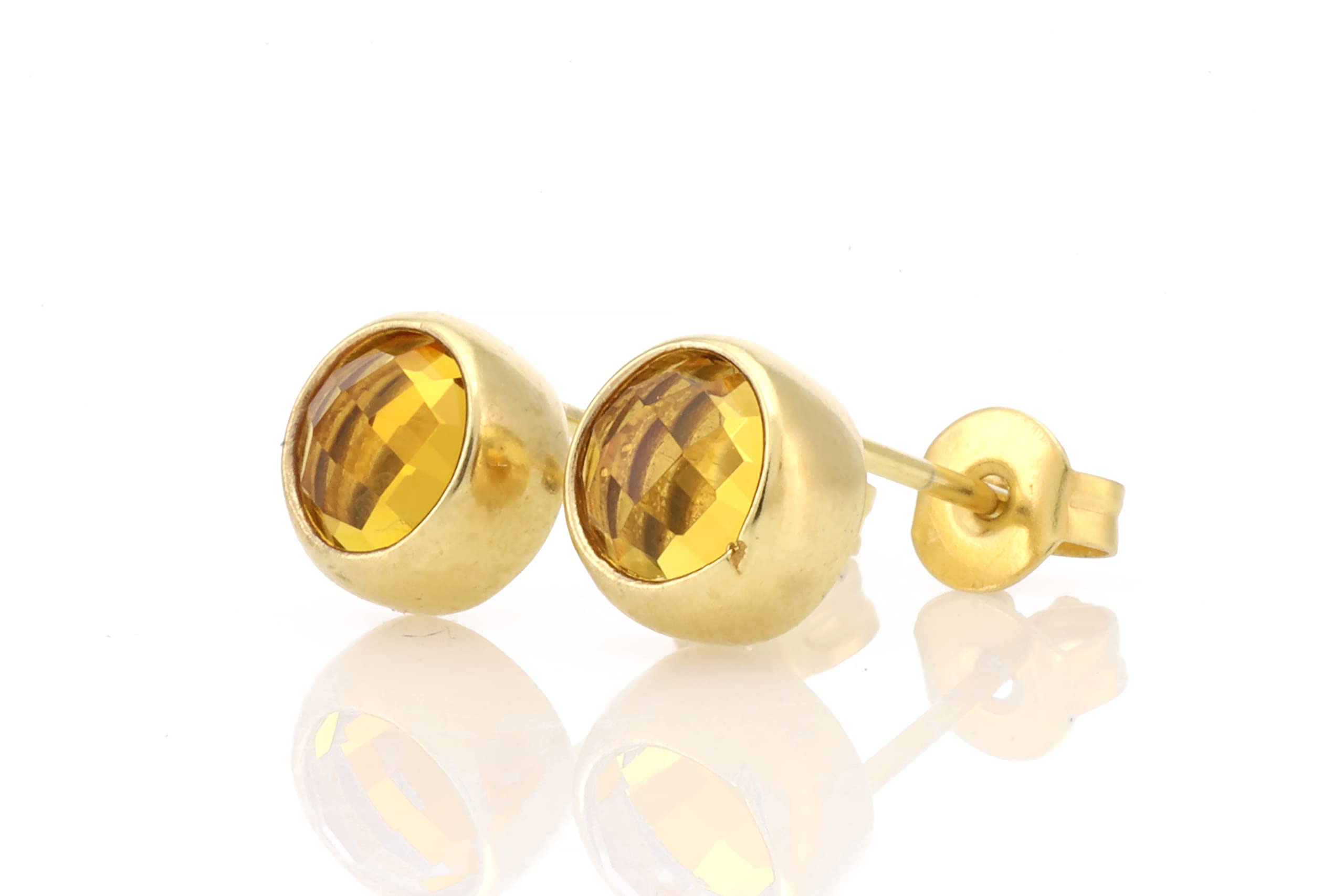 Boucles d'oreilles or à facettes anti-allergie avec citrine véritable - 7