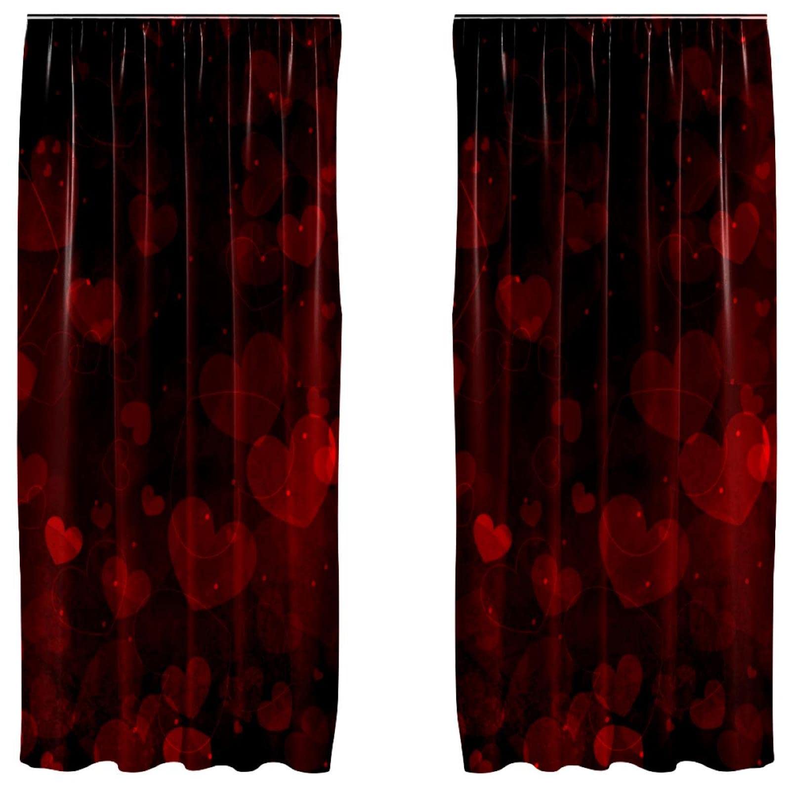 Rideau cœur rouge et noir 140x213 cm lot de 2 voilages