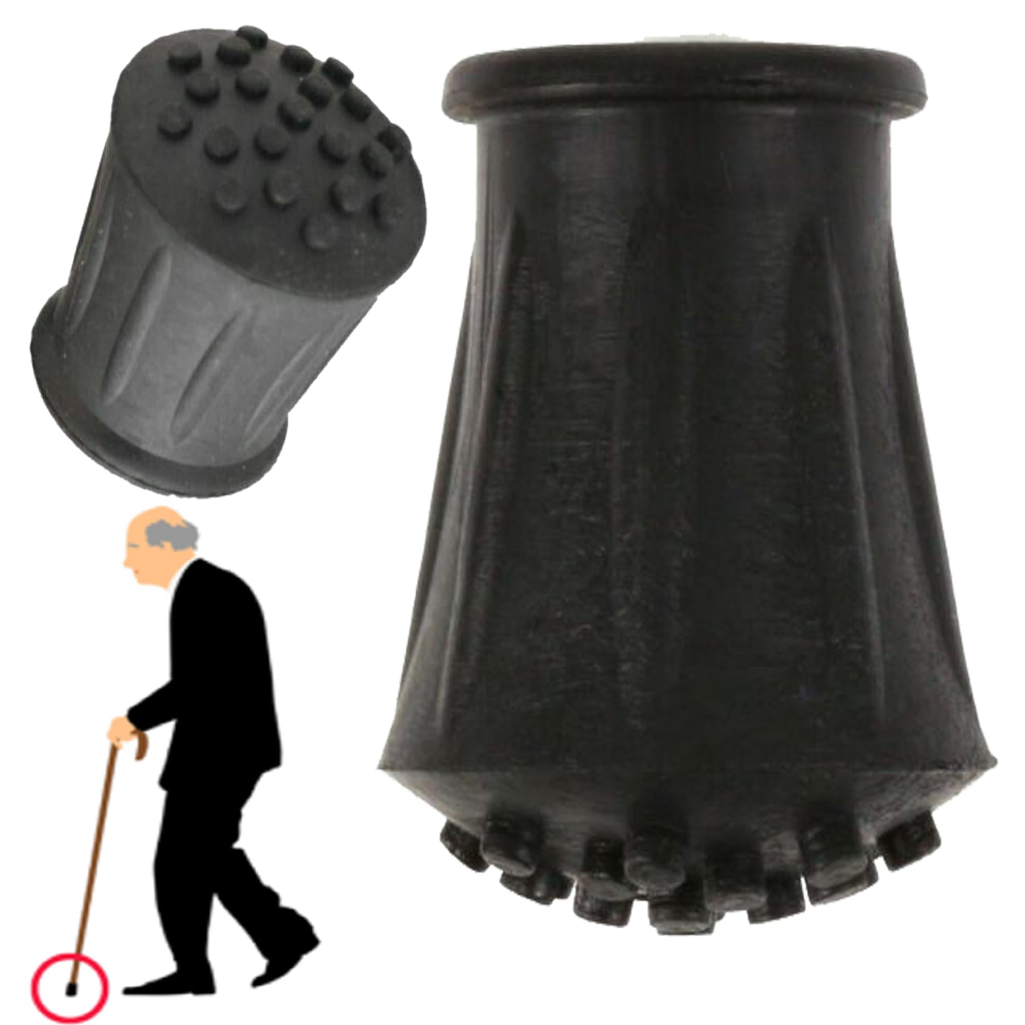 Maxperkx Black Rubber Walking Stick Ferrule Crutch Grip End Walk Cane Pole Replacement Chair Leg Spiked Insert Bottom Heavy Duty Ferrules Protector For Seniors Crutches Canes Hiking Stick (1, 19Mm)