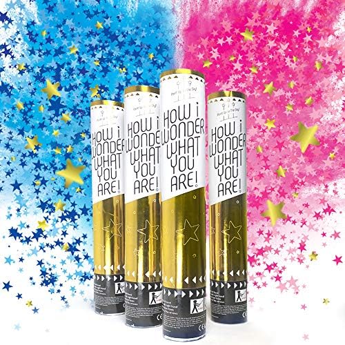 Sweet Baby Co. Baby Gender Reveal Confetti Cannon With Color Powder Boy Or Girl Blue Confetti Smoke And Pink Confetti Smoke, Set Of 4 | Twinkle Twinkle Little Star Party Poppers | Holi Popper Sticks