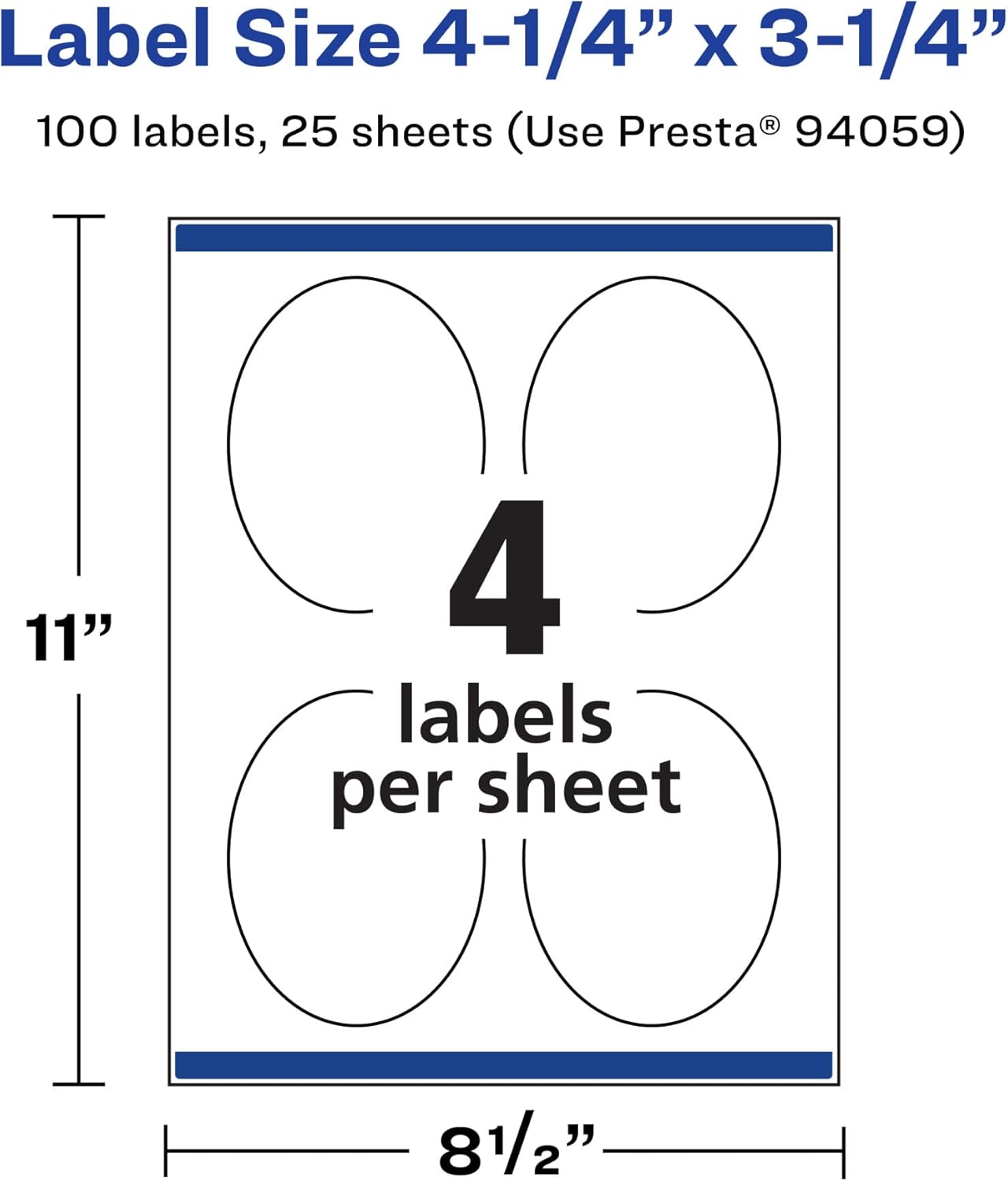 Avery Matte White Oval Labels, Sure Feed Technology, 4.25" x 3.25", 100 Matte White Printable Labels