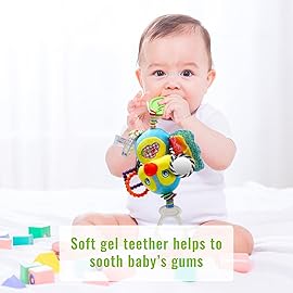 Funsland Baby Stroller and Car Seat Toys for Infant - Hanging Rattle Teether Clip on Soft Plush Baby Toys for Boys and Girls 3-12 Months