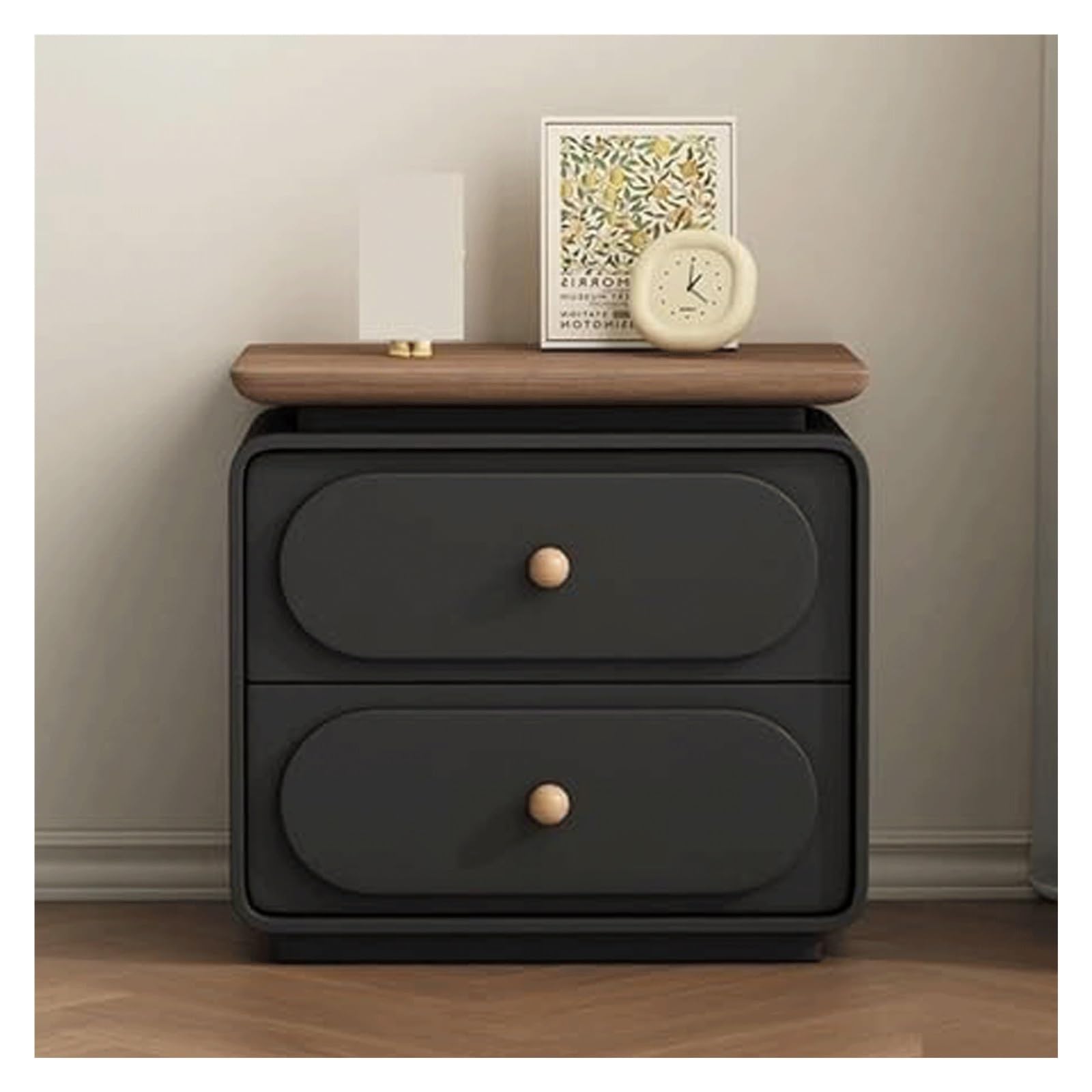 SXZenSpace Fashion Nightstand for Living Room Wood Side Table 2 Drawer Bedside Microfiber Leather Cabinet Bedroom End Table(Black,50cm/19.7in)