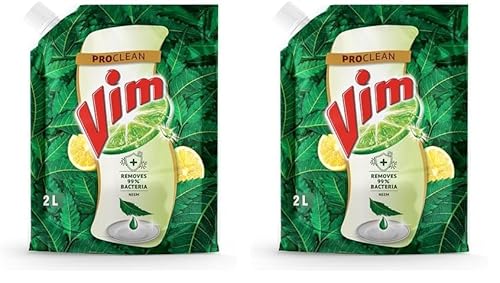 Vim Dishwash Anti Bac Liquid, Neem, 2 Ltr (Pack of 2)