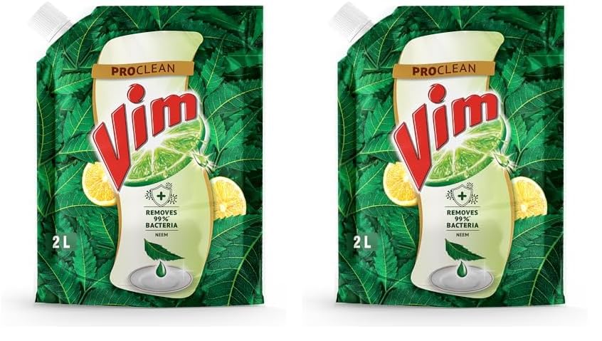 Vim Dishwash Anti Bac Liquid, Neem, 2 Ltr (Pack of 2)