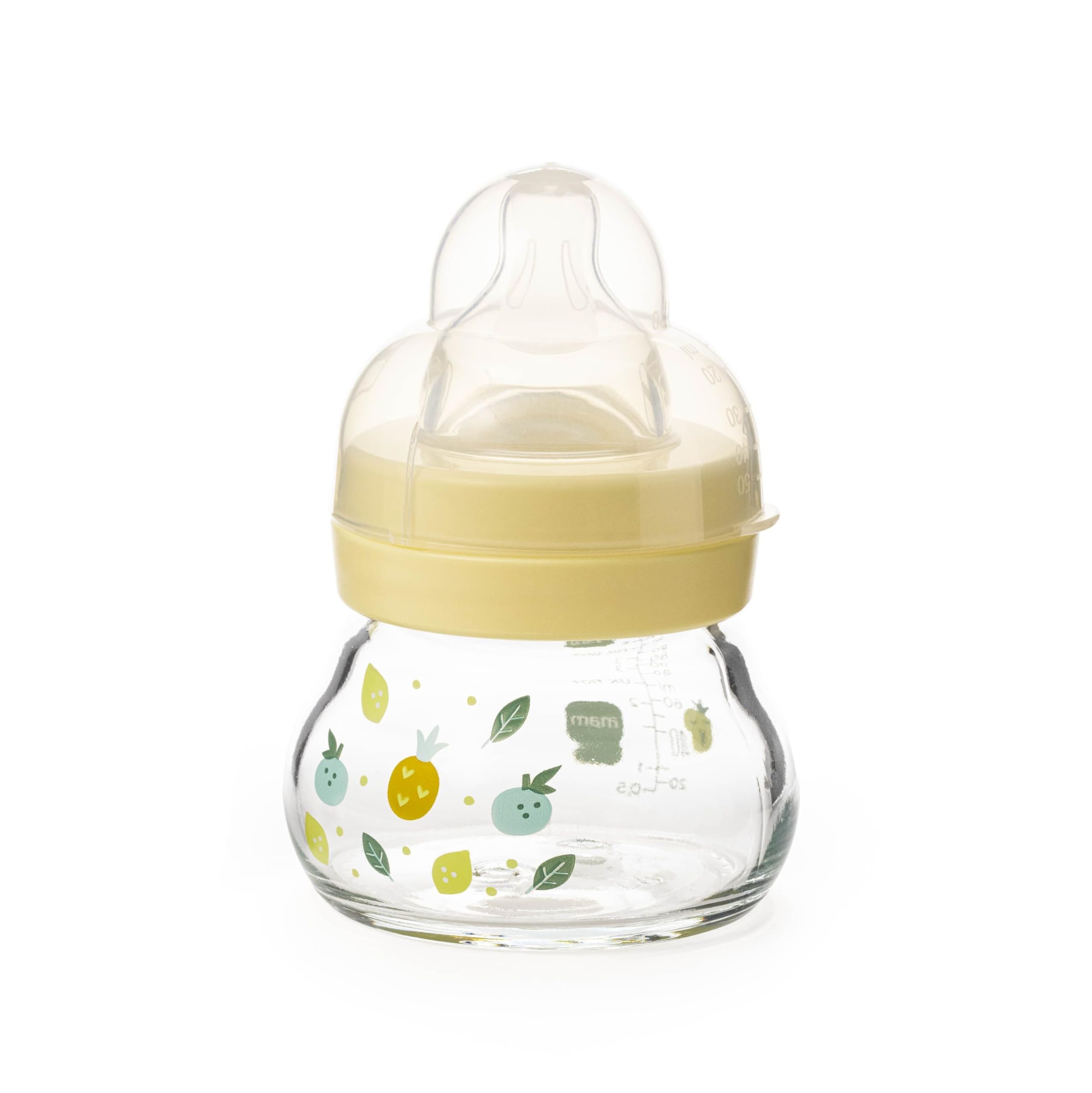 MAM Feel Good Glass Bottle | 1 Pack (1 x 90ml) | Extra Slow Flow MAM Teat Size 0 | Baby Accessories for Newborn | Unisex (Various Designs)