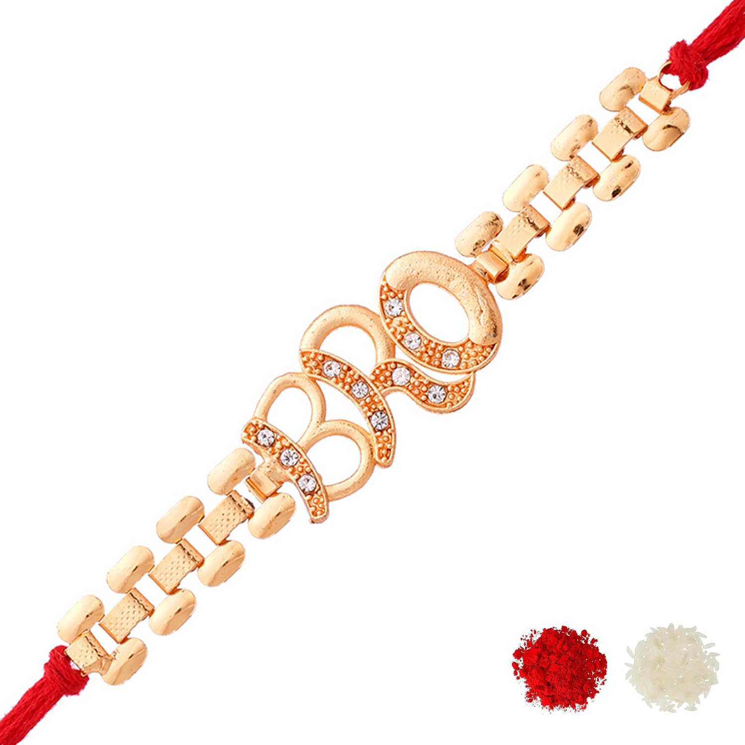 Bro A Gem Embellished Gold Tone Rakhi with Roli Chawal Pack -Rakhi For Brother-image-35