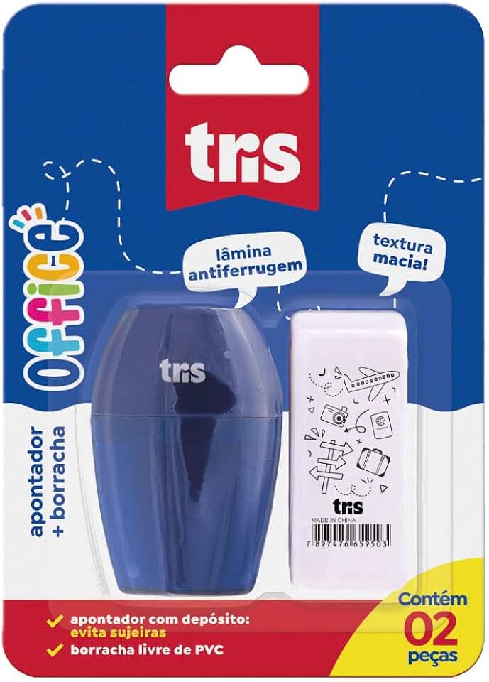 Tris Office - Apontador com Borracha, Multicor