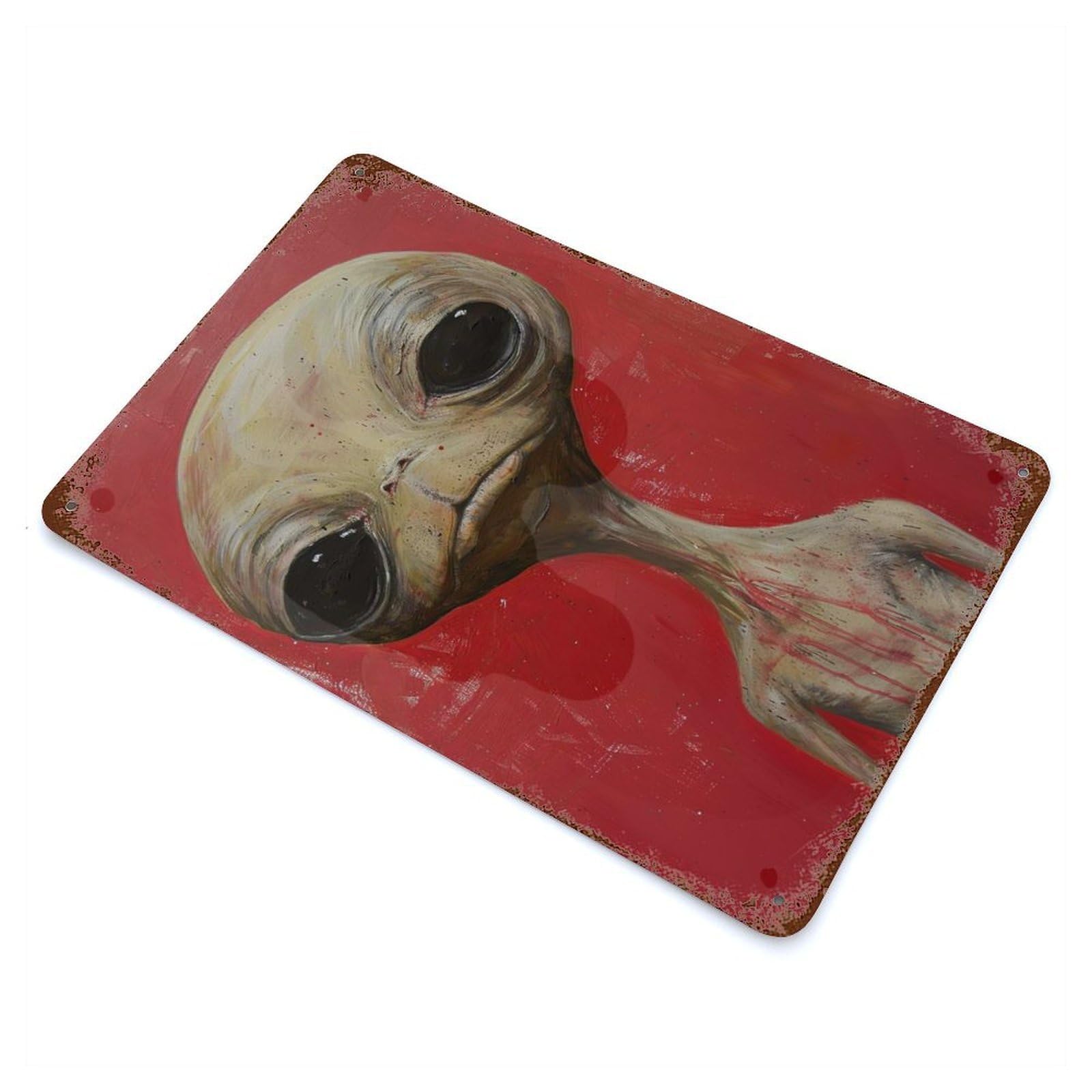 Alien Art LXIV Vintage Wall Sign 11.8"x7.9", Rust Effect Metal Decor for Office, Studio And Wall Decor